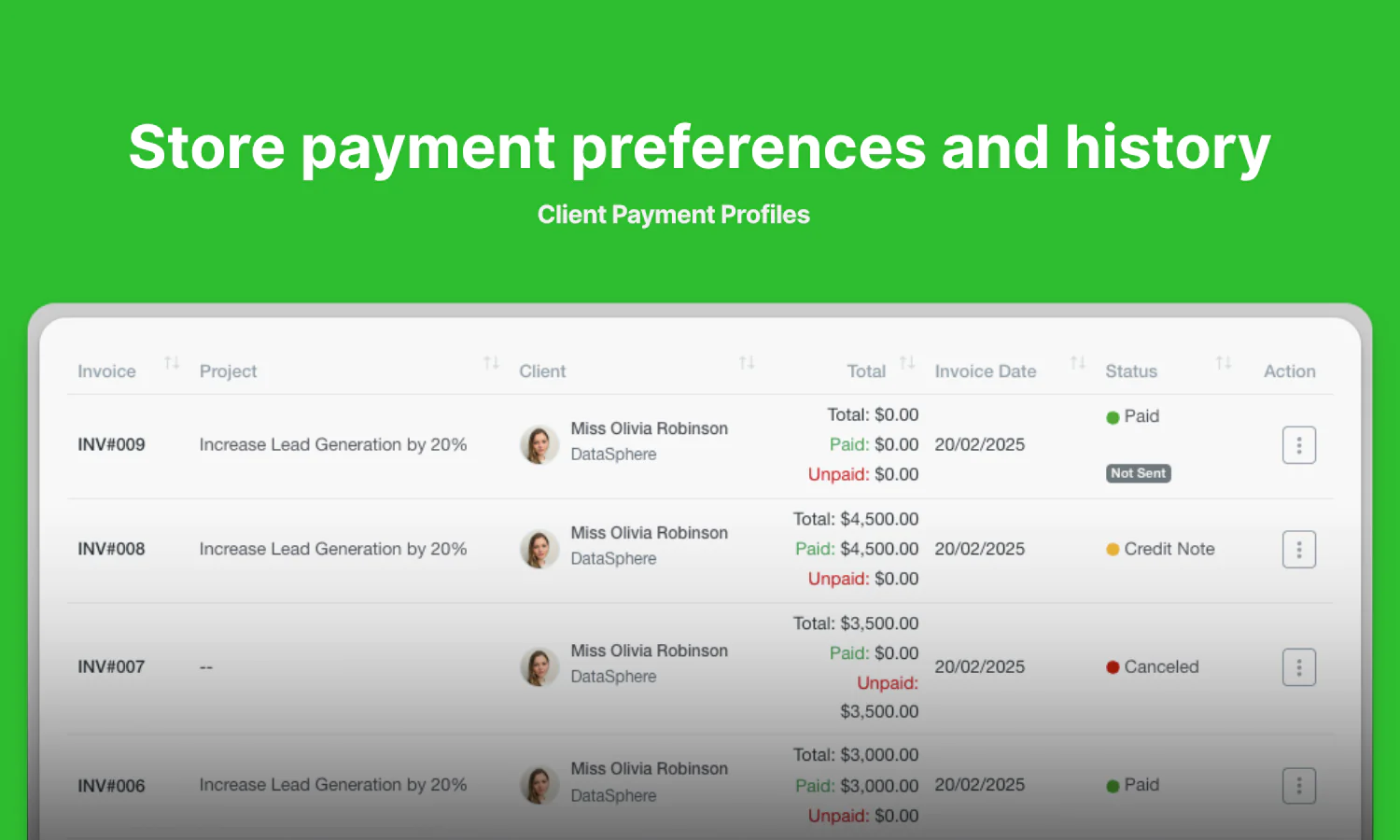 Store payment preferences and history